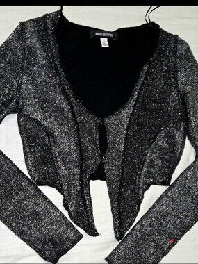 Urban Outfitters Black Silver Glitter Tie Up!  Sexy Eyelet Opening And Lined.